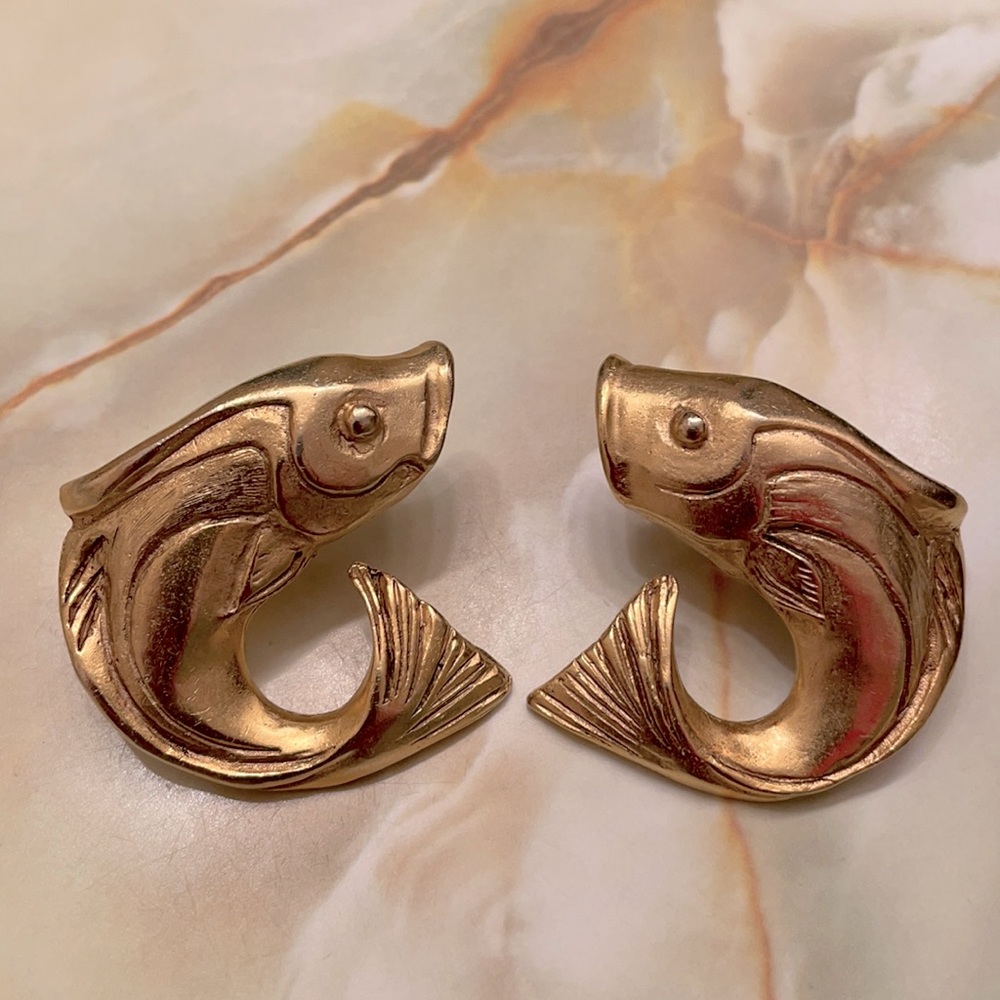 Vintage Gold Tone Fish Earrings